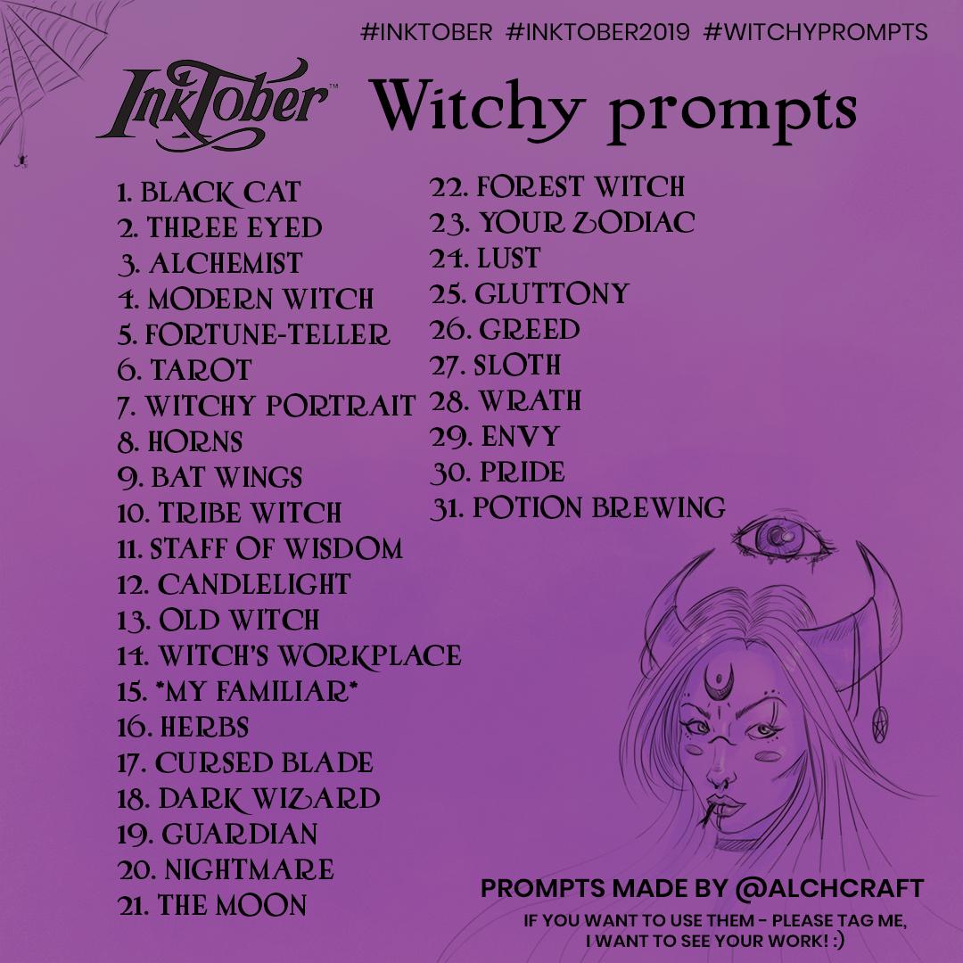 My witchy prompts list for #Inktober2019 Feel free to use this one but tag ...