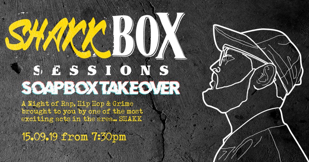 soapboxsesh's tweet image. This Sunday at @hitwdarlington...

Local rap lord Shakk does a Soapbox Sessions takeover (whoop!).

Expect thick beats, tight bars and good times... what more can you ask for.

Performing at the event is...
@officialshakk (obvs)
Freddy
King Tigaro
@Endem_LA
@kvshnoodle
Eyeconic