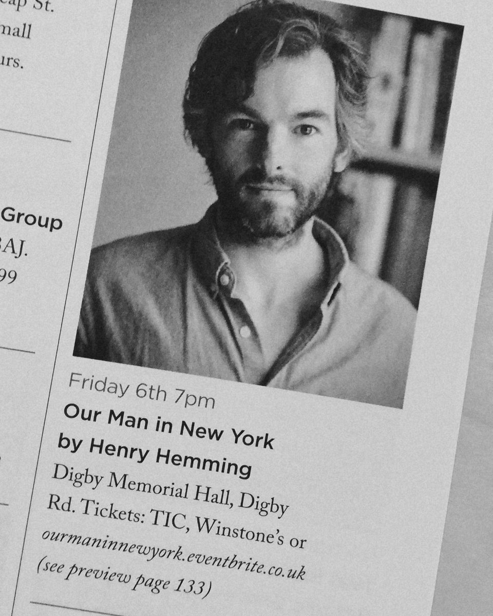 Come along this Friday at 7pm at Digby memorial hall to hear <a href="/henryhemming/">Henry Hemming</a> talking about his book Our Man In New York, just out and available from <a href="/winstonebooks/">Winstone Books Sherborne</a> 
Read the review on this month issue of <a href="/sherbornetimes/">Sherborne Times</a>
<a href="/DiscoverSherbs/">DiscoverSherborne</a> <a href="/DiscoverDorset/">Discover Dorset</a> <a href="/VisitDorset/">Visit Dorset</a> @SherborneTIC