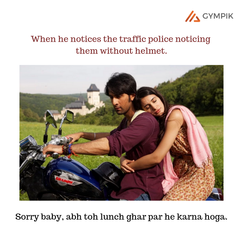 Gympik's tweet photo. Him singing to the helmet at home after noticing the traffic police: 

Tum Ho
Tum Ho Paas Mere
Saath Mere Ho
Tum Yun
Jitna Mehsoos Karoon Tumko
Utna Hi Paa Bhi Loon

#NewTrafficRules #TrafficFine #TrafficPolice #Gympik https://t.co/CgS6rqnovj