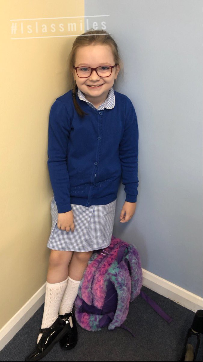 Here she is - first day back to school in 4 years. You’ve got this Isla 💙 #islassmiles #intestinalfailure #CIPO