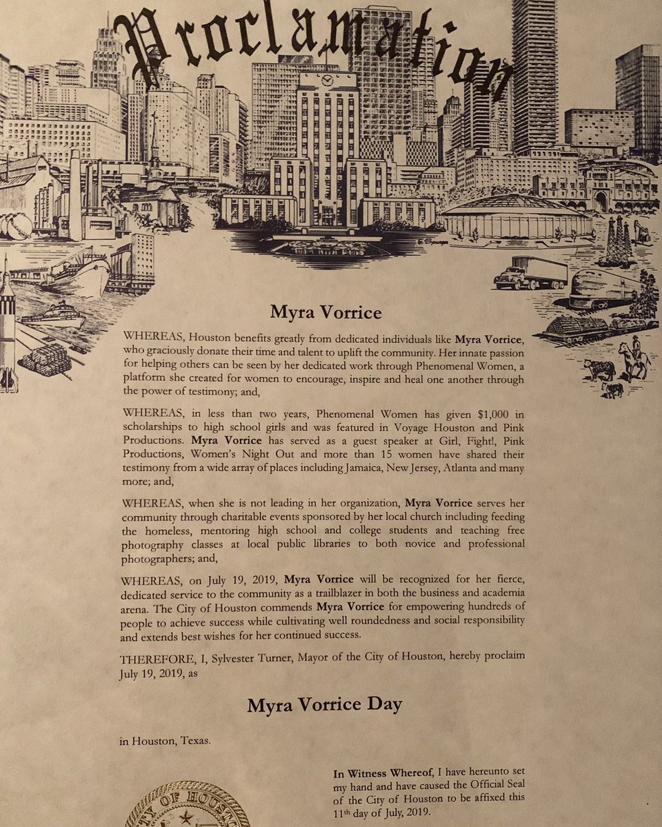 Phenomenal2018's tweet photo. I don’t want fame if it means God is not at the forefront of it all. It’s an honor to be awarded by the City of Houston to acknowledge my birthday as an official day for service and philanthropy. I received this award two months ago on my birthday. ⠀⠀
.⠀⠀⠀⠀
#phenomenalwomen https://t.co/r2YneskFUW