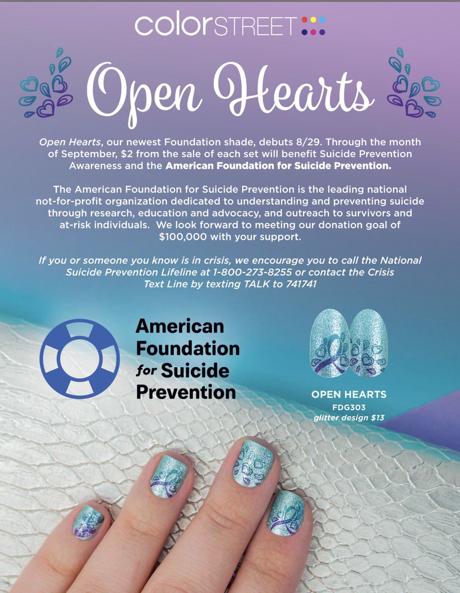 rbfirewife's tweet image. September is #SuicidePreventionMonth  I am so proud to be part of a company that helps real issues our #openhearts set will do amazing things for #americanfoundationforsuicideprevention you can order your set here mycolorstreet.com/kristeb #wearyoursupport
