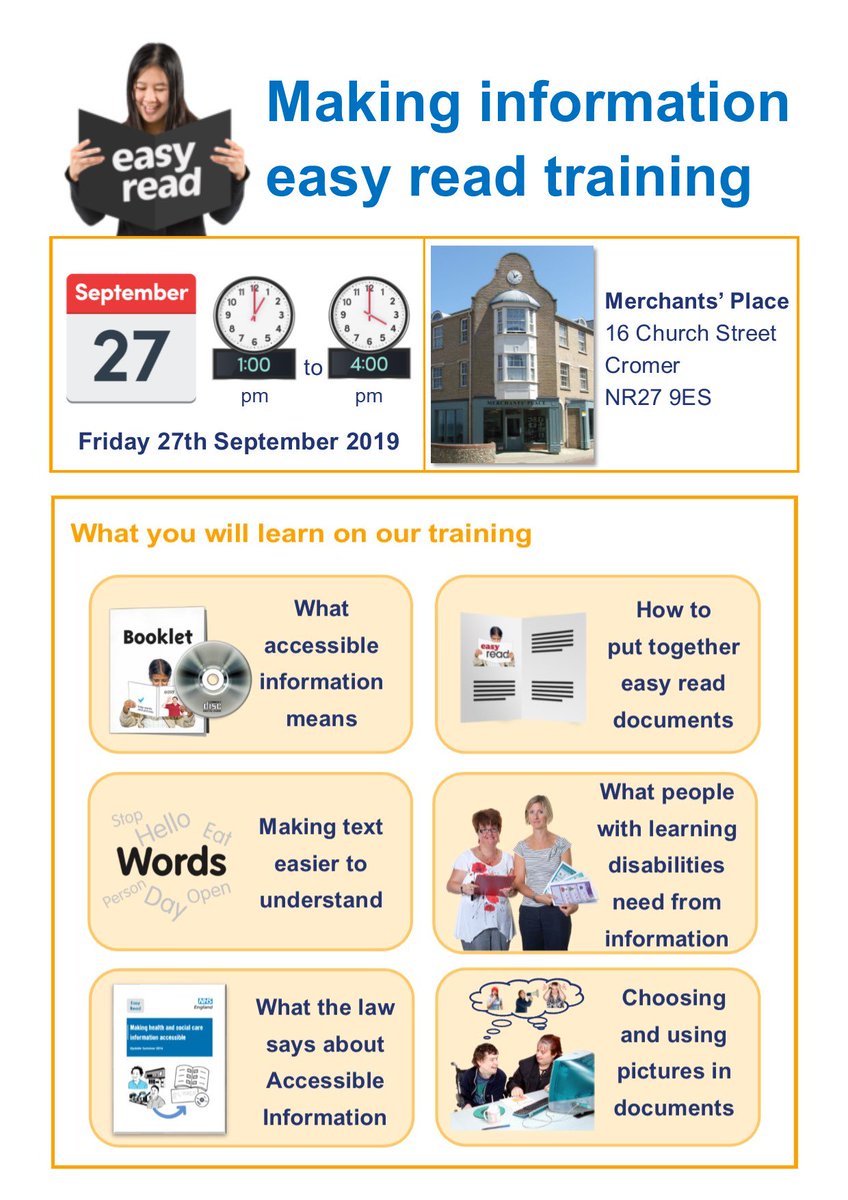 OpeningDoorsLD's tweet image. Are you meeting the NHS #Accessibleinformationstandard? 
Is information you give people with #learningdisabilities in #easyread?
We have another 'Making Information easy read' training course at @merchants_place on Friday 27th Sept 
☎️ or 🖥️ for a place