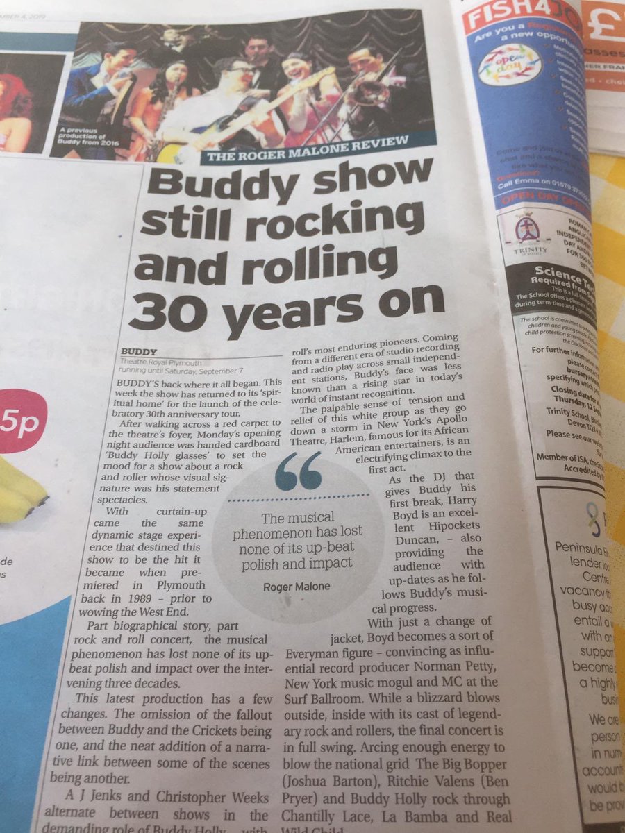 Lovely review for @BuddyTheMusical by #plymouthheraldnewspaper! Thanks guys! 
#theatrereview #review #musicalreview #buddythemusical #buddyturns30 #actor #nationaltour #theatreroyalplymouth #thebuddyhollystory #rocknroll