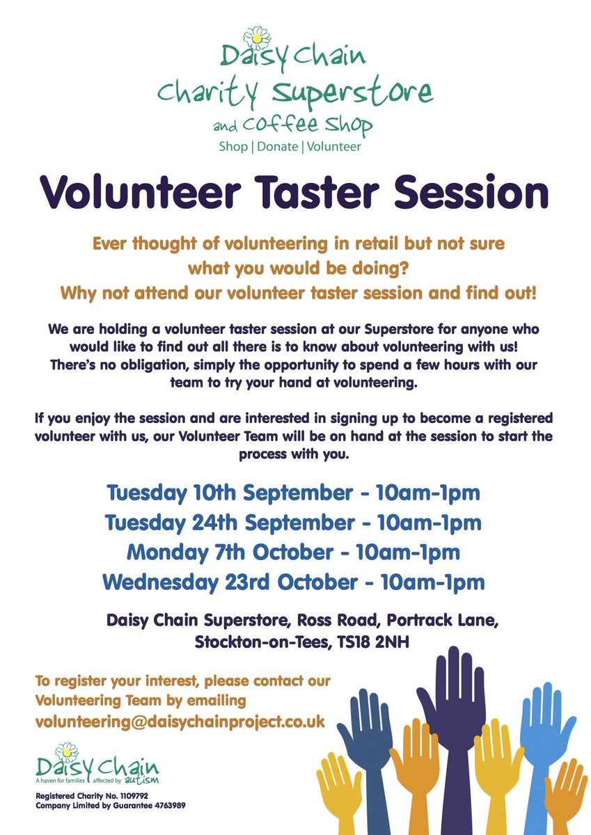 daisychain_ne's tweet image. We have a taster session for volunteers at our charity Superstore next Tuesday starting at 10am. Come along and try your hand at all things retail. Reserve your place by emailing volunteering@daisychainproject.co.uk #volunteering