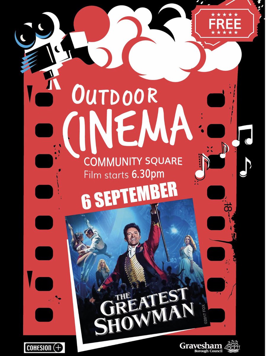 cohesionplus's tweet photo. We are pleased to support our partners @graveshambc with the #free outdoor screening of #thegreatestshowman this Friday #communitysquare 6.30pm @visit_gravesend @GravesendTCM @TheWoodville https://t.co/FY5FenIWQs
