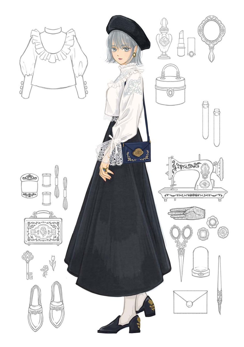 O Xrhsths Fouatons 作品集発売中 Sto Twitter イラスト集 すずらん通りの洋服店 カバーイラストメイキング ラフ 線画 着色 枠と植物を描く 合体 配置 色を変える こんな感じで描きました 最近は全部デジタルで描いています タイトルはデザイナーさんに