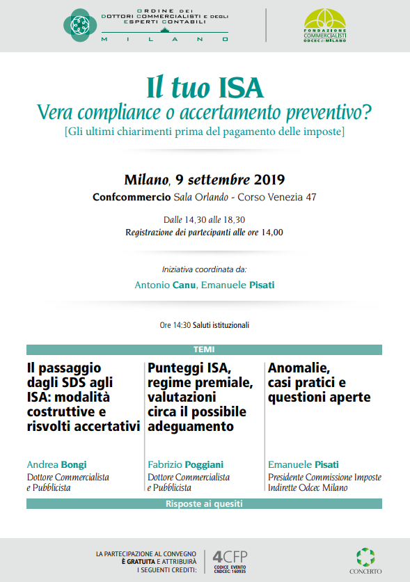 Ultimi chiarimenti sugli #IndiciSinteticidiAffidabilità fiscale prima del pagamento delle imposte. 
C'è ancora tempo per iscriversi al convegno #ODCECMilano
Per l'Iscrizione e info odcec.mi.it/Ordine/News/De…