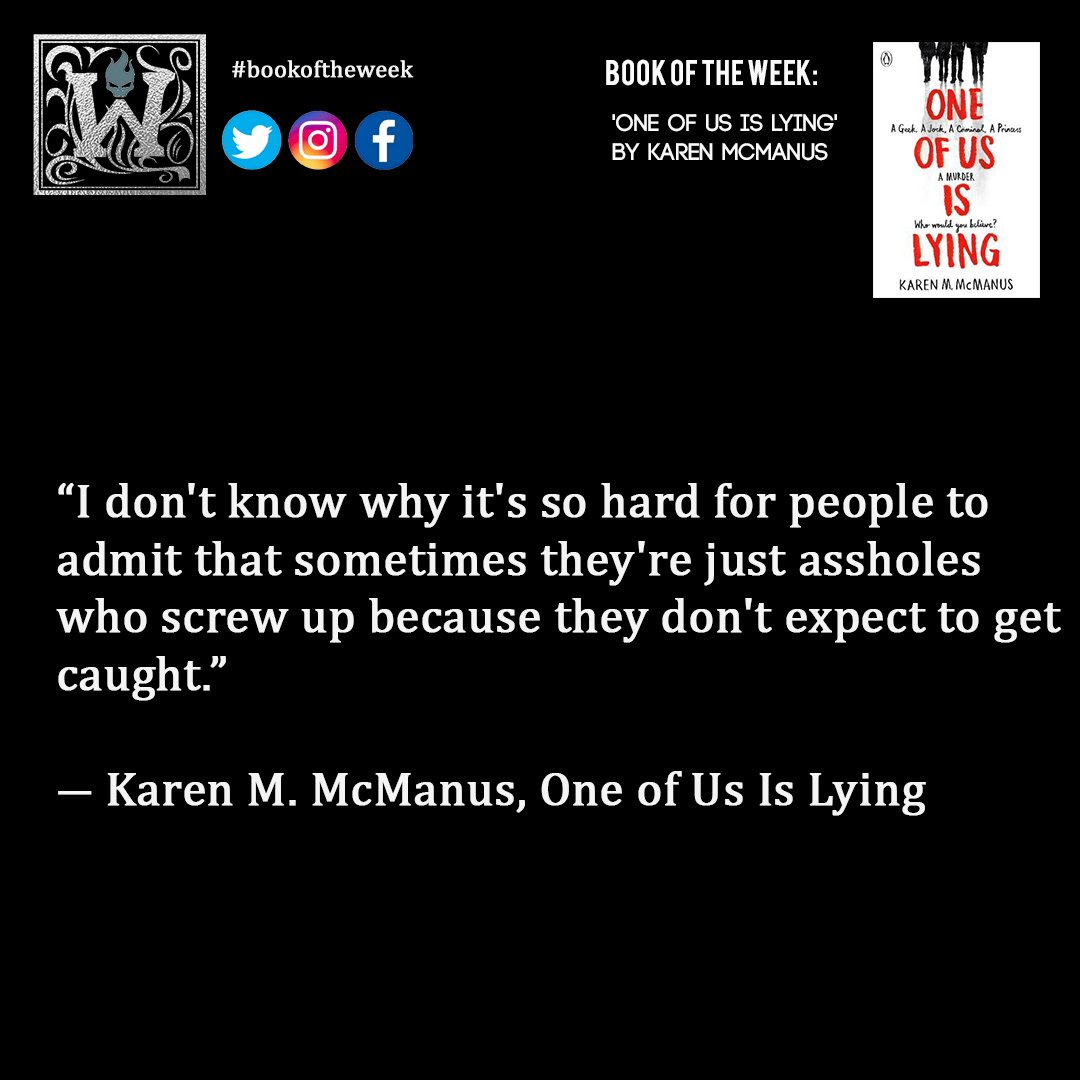 'One of Us Is Lying' by Karen McManus is our book of the week. We loved this quote from the book...📚

#oneofusislying #karenmcmanus #bookoftheweek #quoteoftheday