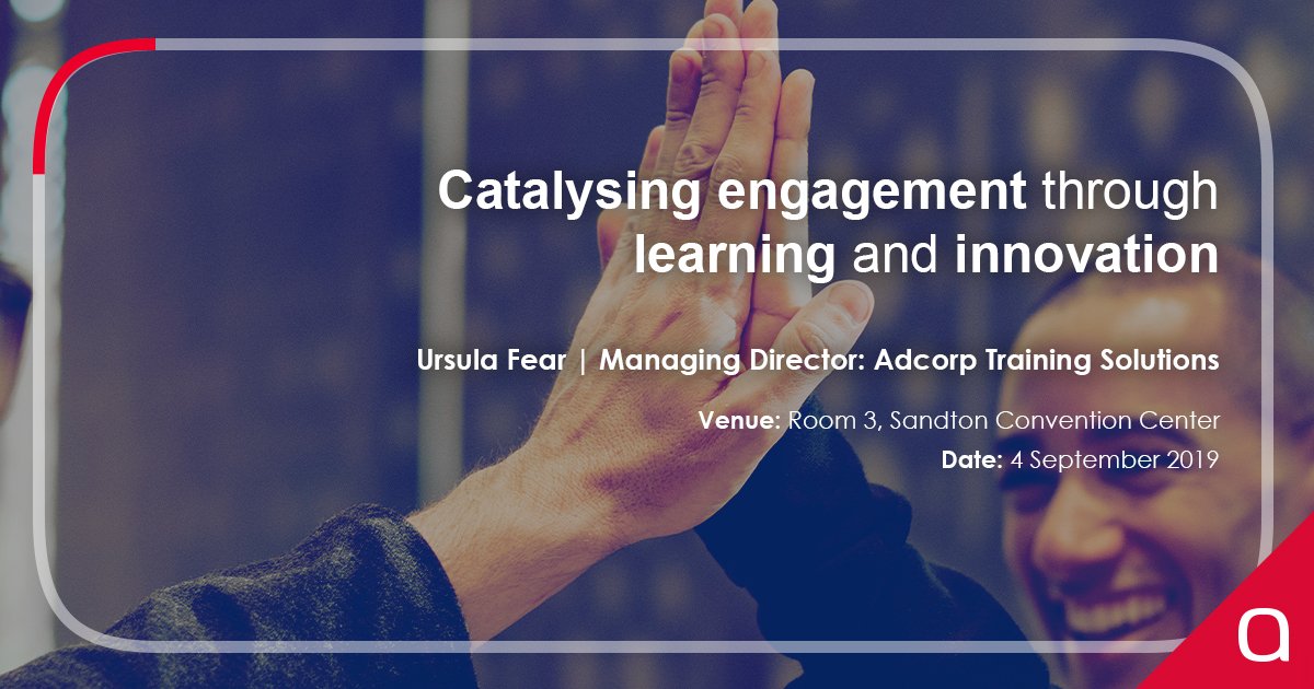 AdcorpGroup's tweet photo. Re-branding the fourth industrial revolution. Make sure you catch @UJFear, Managing Director: Adcorp Training Solutions, at the HR Summit at @Leaderex. #Leaderex2019 #AdcorpTraining #ConnectingPotential https://t.co/hdjt6wE5LO