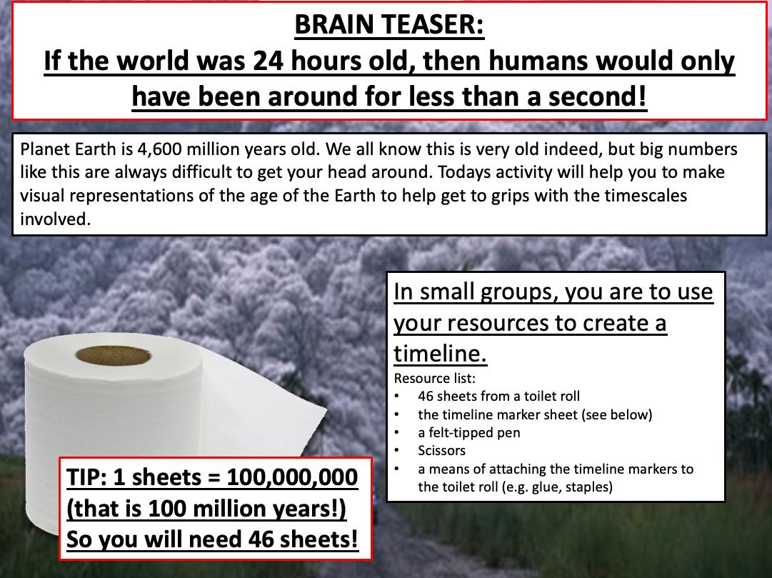 mrlukemchale's tweet photo. Fun Activity to 'break ice' in first A-Level Tectonics lesson. #geologicaltimescale #toiletroll #geographyteacher https://t.co/yC9FFfJe0C