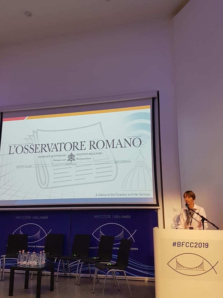 EduardHabsburg's tweet photo. Natasa Govekar of @VaticanNews explaining the complex landscape of the new Vatican media at #bfcc2019 https://t.co/XB5H2mIvyo