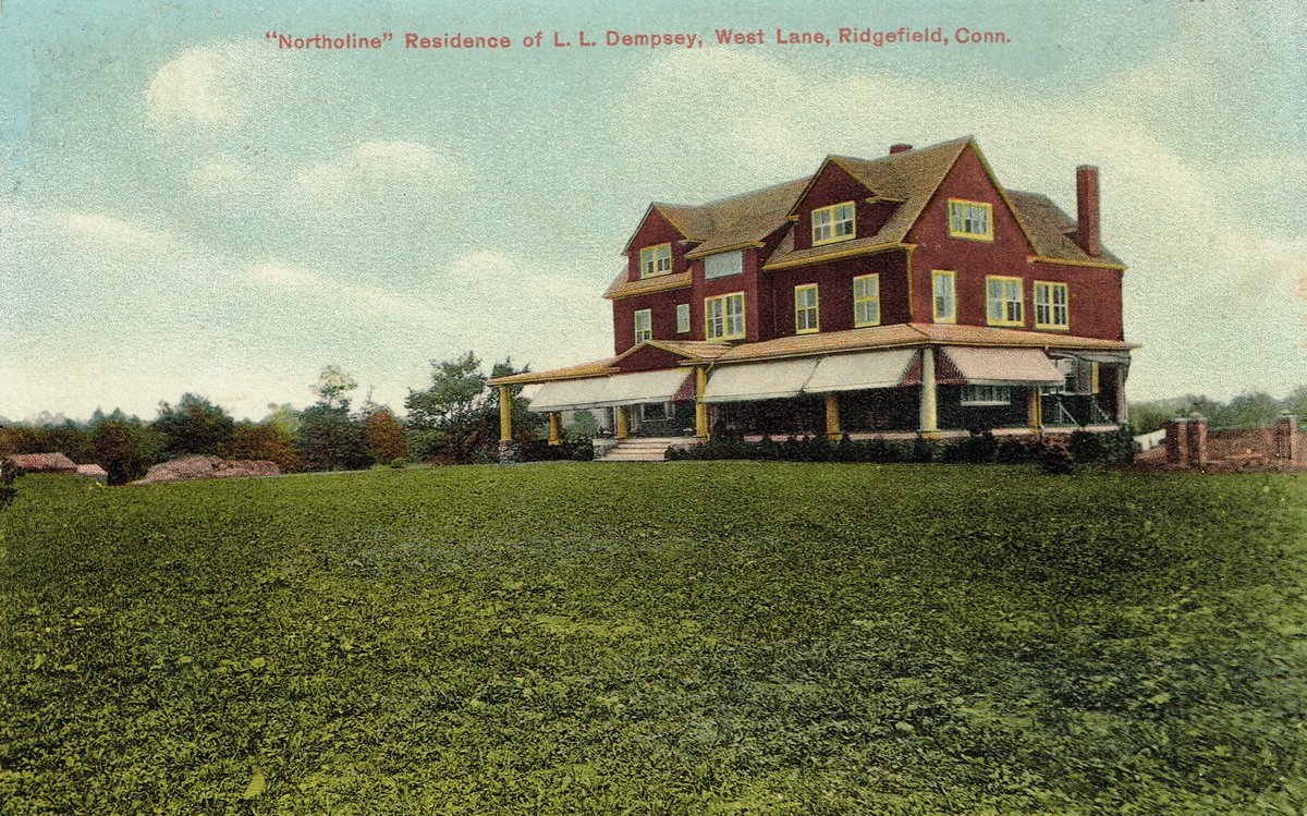 jacksanders's tweet photo. A postcard from 1910 depicts “Northoline,” the then-new #Ridgefield mansion of Lillian Loomis Dempsey. Recently widowed, Dempsey had built the house after receiving a huge and somewhat controversial inheritance that made headlines from Georgia to New York. https://t.co/ceUFR2QgyX https://t.co/jWhtkMEMgy