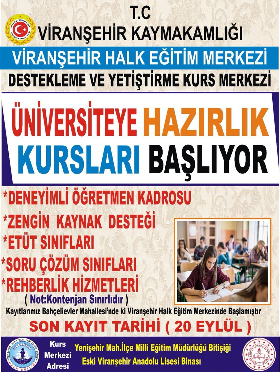 urfaarena's tweet photo. Viranşehirli öğrenciler için üniversiteye hazırlık kursu açılıyor
https://t.co/fkBgPGG2d4
#UrfaArena #Viranehir #Eğitim #Üniversite
@omerdereci @kadriye_baris https://t.co/4i9P2tbO36