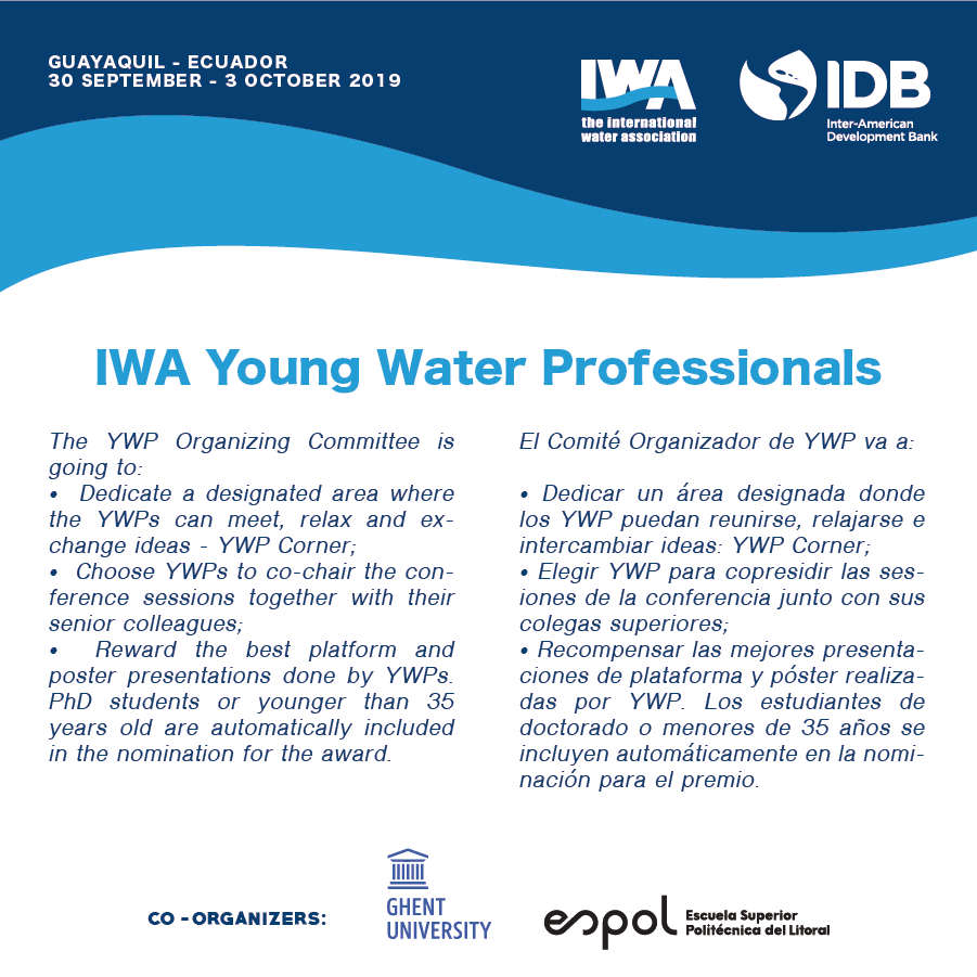 CADS_ESPOL's tweet photo. We would like 2 invite all young, inspiring water professionals to join us at the IWA-IDB #InnovationConference: #Agriculture #Cities &amp; #Industry. This is an amazing opportunity to #Empower future #WaterLeaders info: aridobra@espol.edu.ec WE ARE LOOKING FOR YOU💦 https://t.co/nzyvp77b24