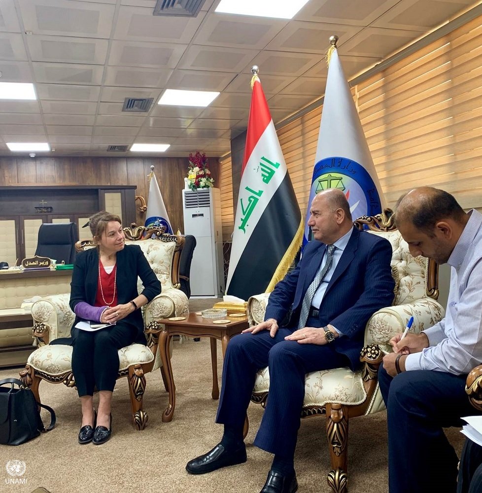 IRAQ - The head of the UNAMI Human Rights Office and Representative of the United Nations Office of the High Commissioner for Human Rights (OHCHR) in #Iraq, Ms. Danielle Bell, met today in #Baghdad with His Excellency Farouq Amin al-Shwani, Minister of Justice. EDnlCdKWwAcDSp9