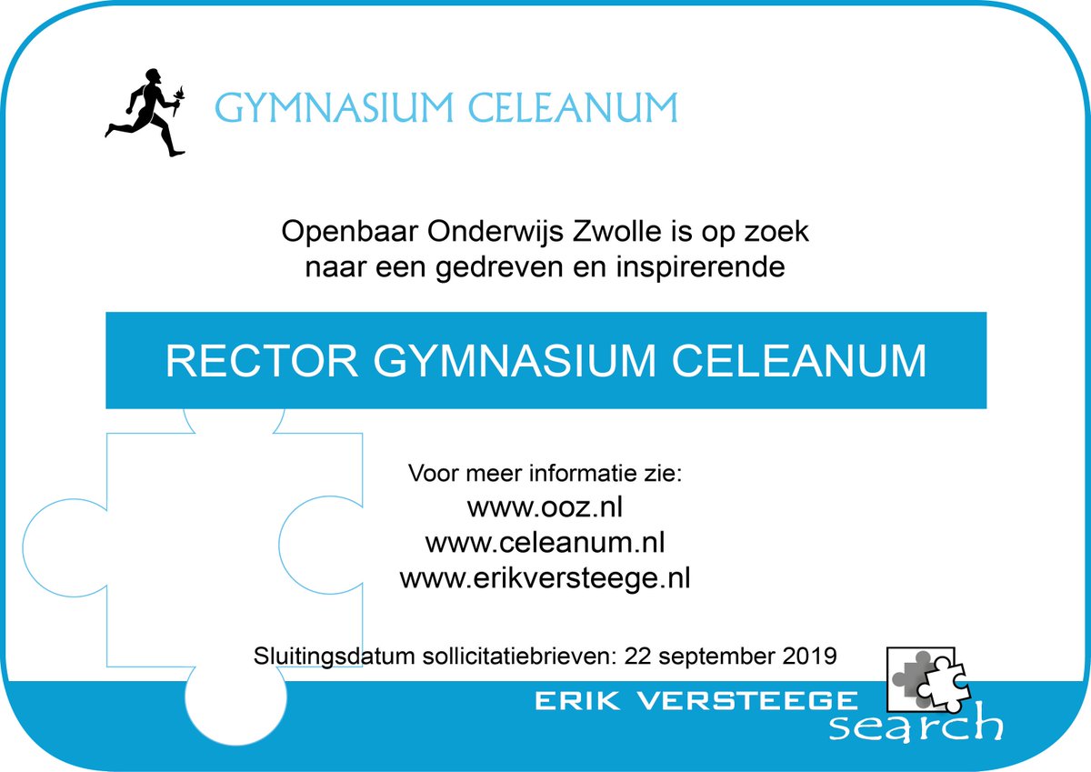 Openbaar Onderwijs Zwolle is op zoek naar een gedreven en inspirerende

RECTOR GYMNASIUM CELEANUM

Voor meer informatie zie:
ooz.nl
celeanum.nl
erikversteege.nl

#werk #Onderwijs #vacature