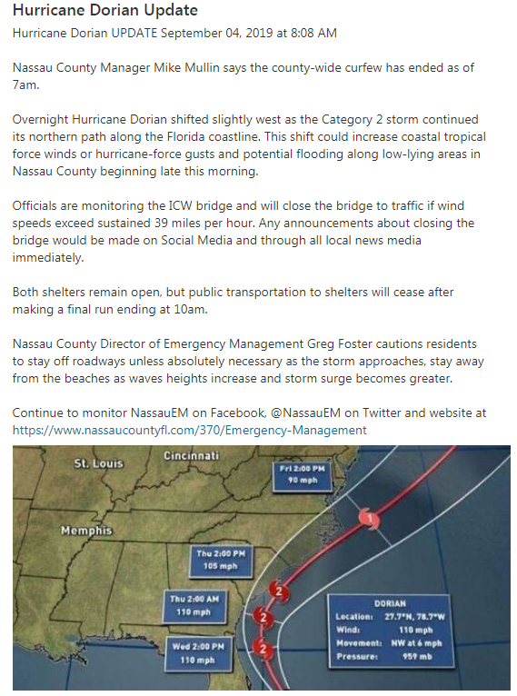 NassauEM's tweet photo. Hurricane Dorian Update Wed September 04, 2019 8:AM https://t.co/qUw8jSSQuG