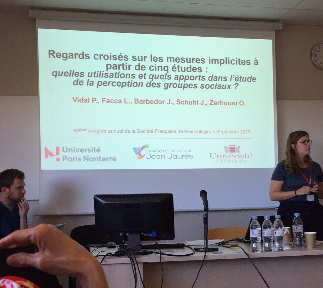 SFP2019Poitiers's tweet photo. Regards croisés sur les mesures implicites. Symposium présenté par Pauline Vidal, Léo Facca, @JulienBarbedor, @JenniferSchuhl &amp; @OulmannZerhouni au congrès de @SFP2019Poitiers 👍 https://t.co/7YMV0ZeLFc