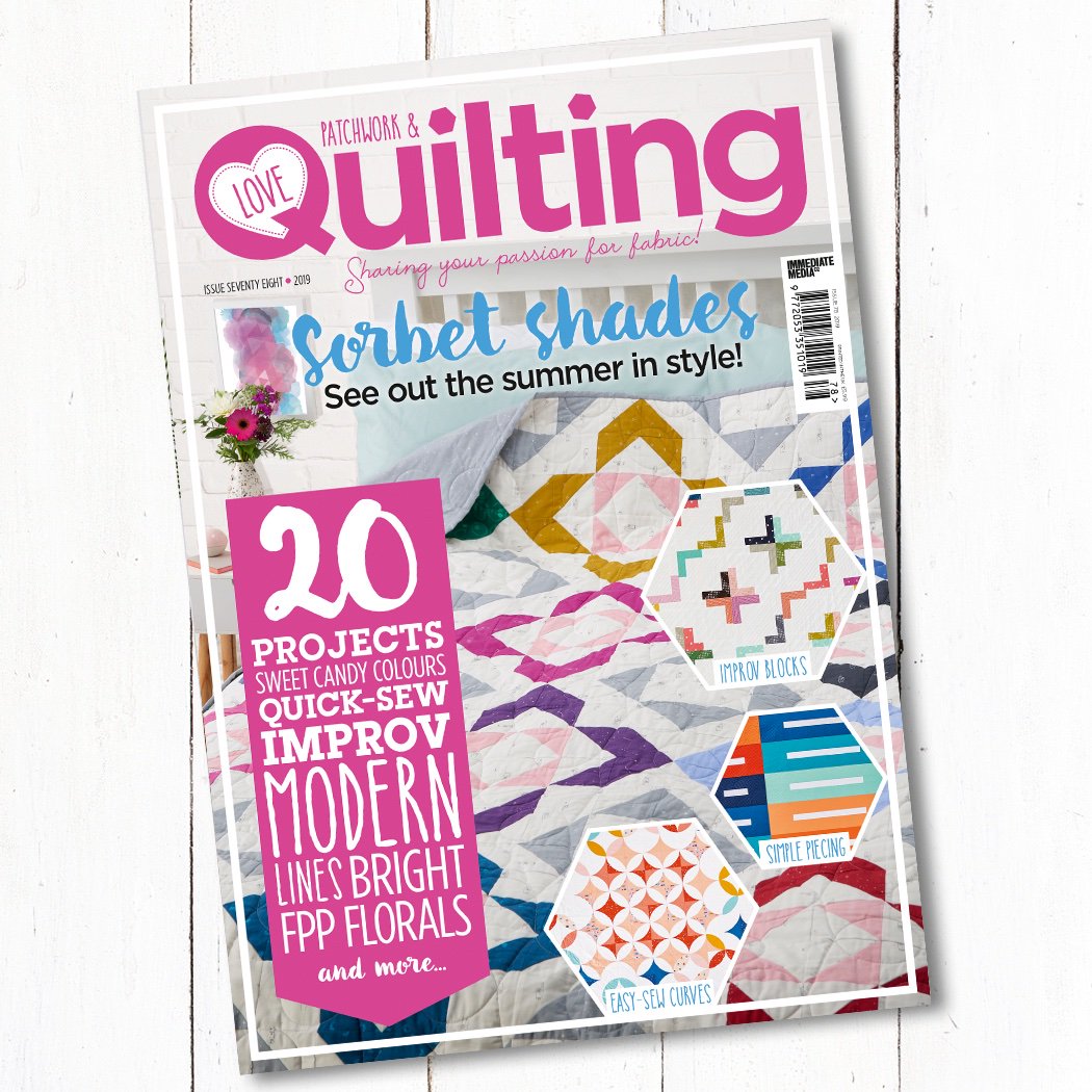 Issue 78 is out today and that can only mean one thing: time to put a stitching date in the diary! Why not kick it off with Lou Orth’s dreamy geometric cover quilt?