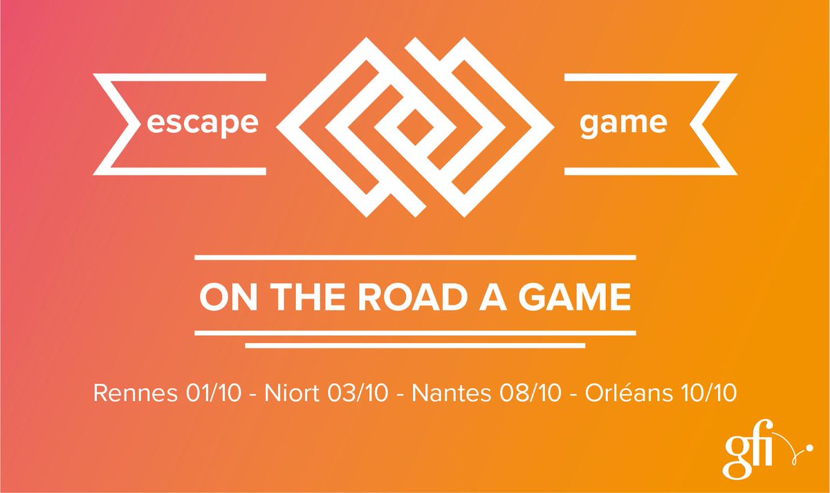 Envie de découvrir @gfiinformatique lors d'un moment ludique ?
L’événement Escape Game Ouest : On the Road a Game sera de passage sur #Rennes, #Niort, #Nantes et #Orleans ! 😊
Plus d'infos &amp; inscription par ici : deviensgfiouest@gfi.fr
@gfi_recrute #recrutement #escapegame