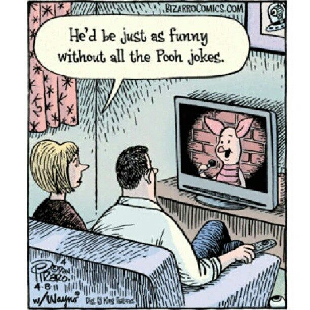 kristinethall's tweet image. Baahahahahaa! I&apos;ll admit that my ten-year-old self still laughs at scatological humor -- or in this case, the hint of it! Happy hump day! #PigletsTalkingTrash #literalhumor #bizarrocomics from @pirarobizarro