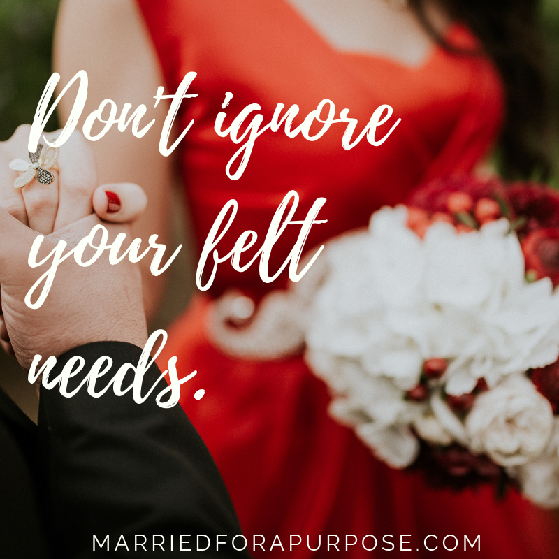 marriedwpurpose's tweet image. Don't ignore your felt needs as a couple. Ask yourselves, 
"What's missing in our lives?" 
"What needs simplifying?" 
"Is there a way we can make a change that we both feel good about?" 

#marriedforapurpose #feltneeds #marriagebooks #marriagehelp #reflection