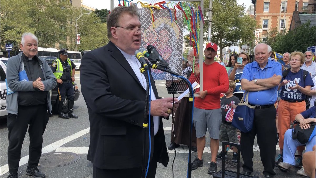Religious groups protesting peacefully outside of the federal building in support of humane immigration reform. <a href="/CardinalJWTobin/">Joe Tobin</a> was among those gathered and led a chant: “Stop The Inhumanity!” #protectourchildren