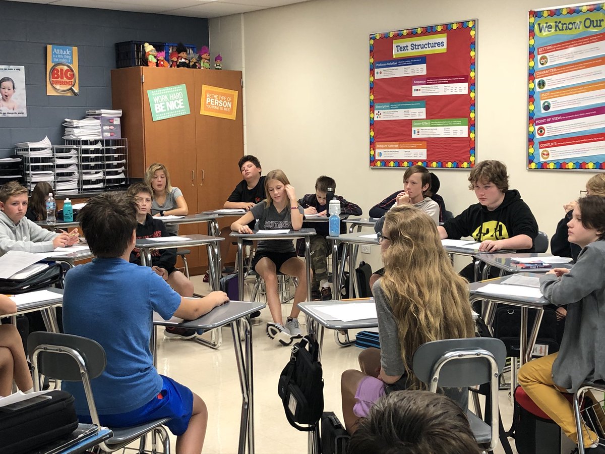 ZootMs's tweet photo. Some were nervous and some didn’t know what to expect, but I was thoroughly impressed with our first Socratic Seminar of the year! What a strong, higher level discussion we had today!  #mms118life https://t.co/LjXiNHnxQK