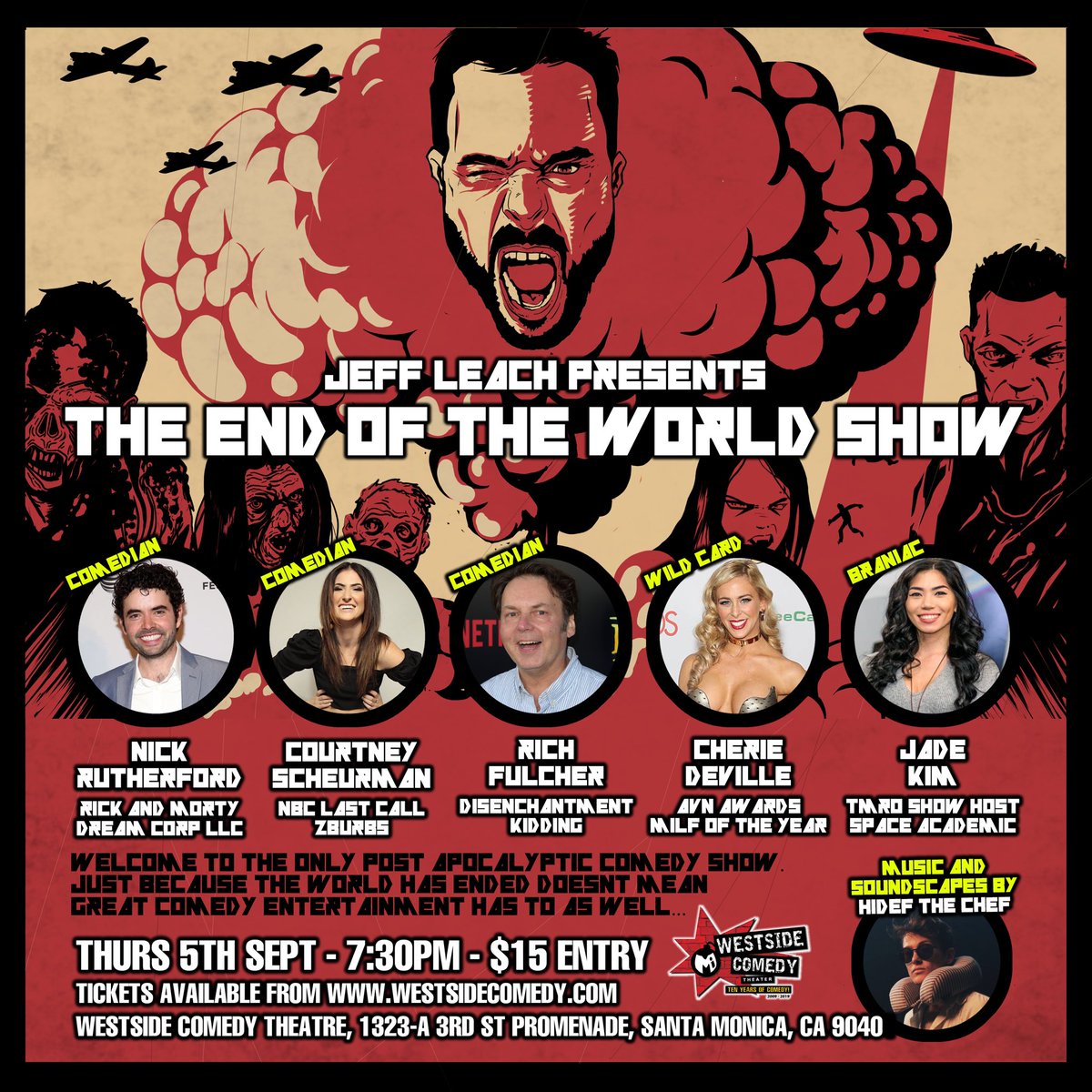 teotwslive's tweet photo. Tomorrow! Thursday 5th September 8pm at @westsidecomedy it’s THE END OF THE WORLD SHOW! @OurSantaMonica @BestofSaMo @santamonicaword @GoSantaMonica @SantaMonicaBuzz @DTSantaMonica @SMMirror @smdailypress @SantaMonica2Day @opensantamonica https://t.co/FB4aQldhSL