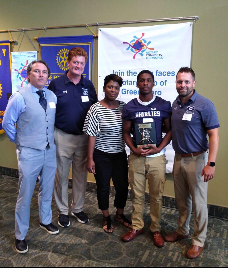 grimsleyfb's tweet photo. Congratulations to @2Jmayo on receiving the Greensboro Rotary Award Player of the Week for his performance against Northern Guilford week 1!  #FearTheG #DubNation #RaiseTheBar https://t.co/Cw32PAznCI