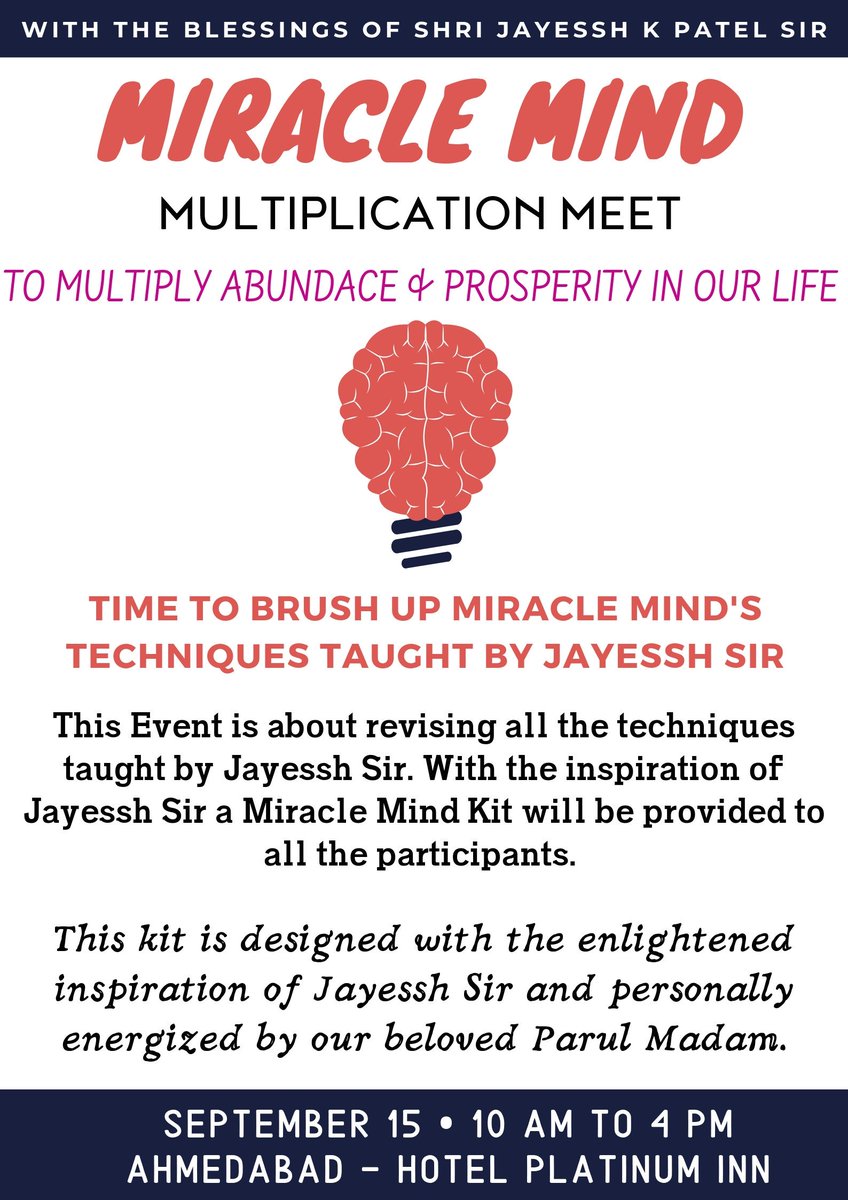 MiracleMind17's tweet photo. Multiplication of Abundance &amp; Prosperity on Sep. 15,2019. Get Ready all Mind Control Meditators #meditation #miraclemind #mindpower #ahmedabad #gujarat https://t.co/9AKzlB0MZ5