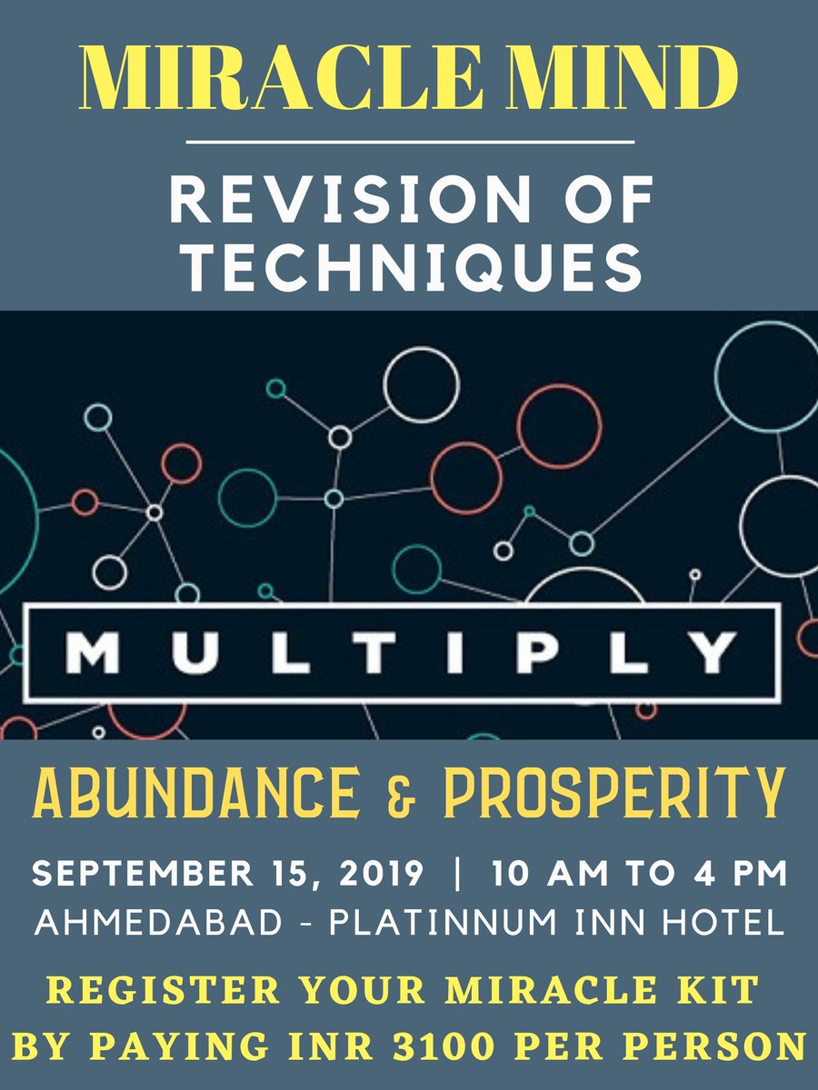 MiracleMind17's tweet photo. Multiplication of Abundance &amp; Prosperity on Sep. 15,2019. Get Ready all Mind Control Meditators #meditation #miraclemind #mindpower #ahmedabad #gujarat https://t.co/cMvufMAsLd