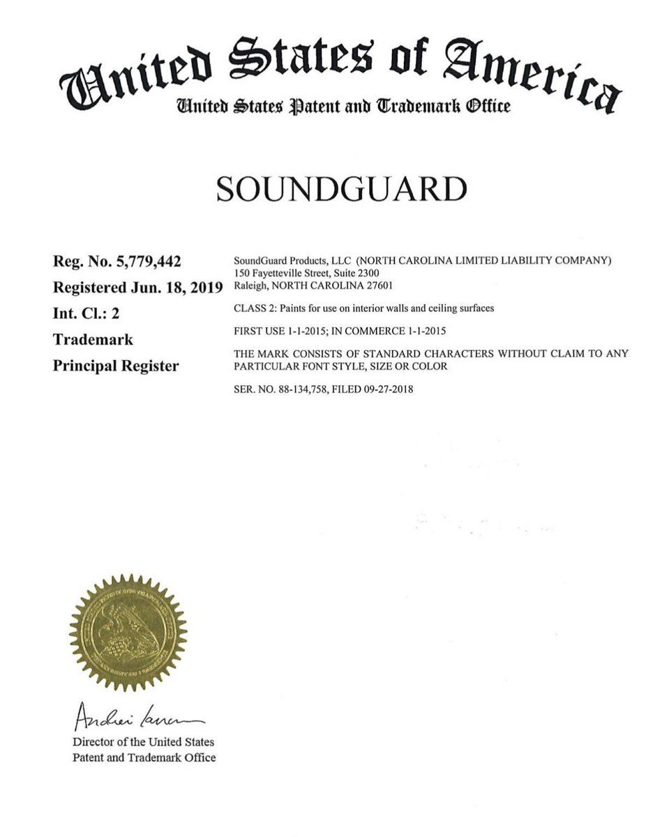 SoundGuardPaint's tweet image. We received our Trademark Certificate from the @USPTO  🙌🏽