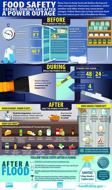 ThatFSGuy's tweet image. With Dorian working his way, the @USDAFoodSafety has put out this great info-graphic about what to do if you lose power.

A #ThatFSGuy Tip: Freeze a cup of water. Place a quarter on TOP of the ice. When the Quarter gets to the bottom of the cup; throw it all out!

#FoodSafety