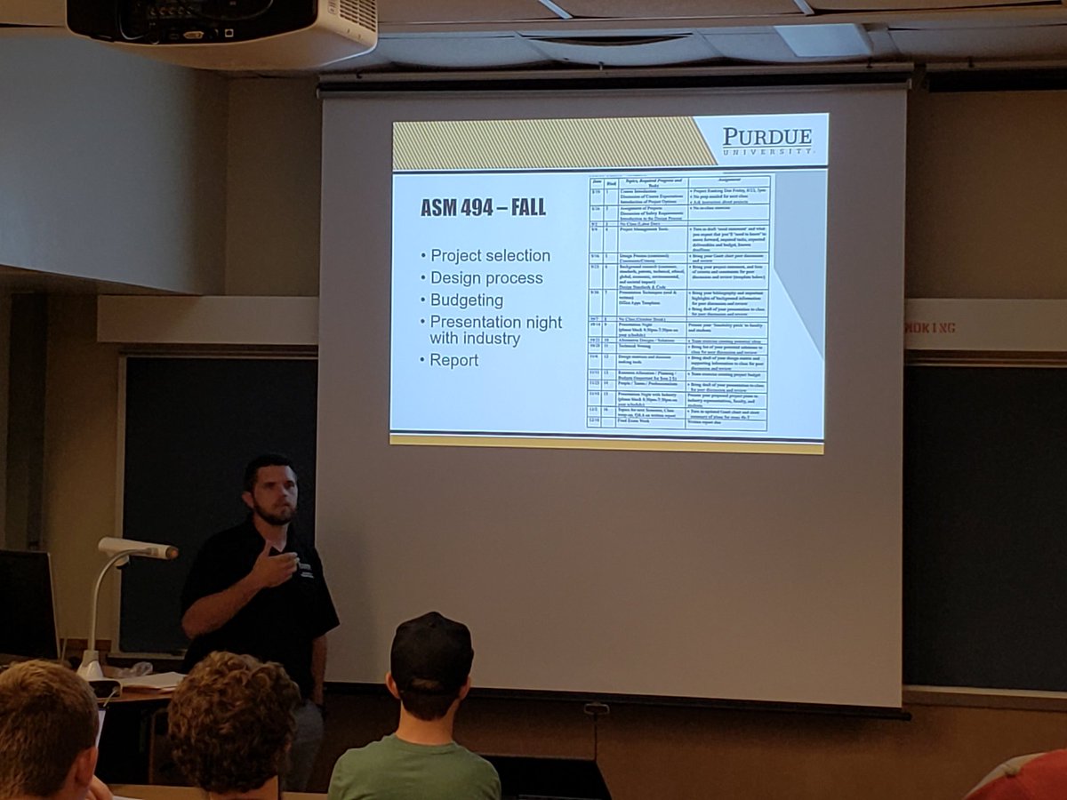 DennisBuckmaste's tweet photo. New Purdue ABE professor Dr. John Evans talking about senior capstone projects with the 1st year Ag Systems Management students. @PurdueABE #agsystemsmanagement #PurdueASM https://t.co/Mts703rQpI