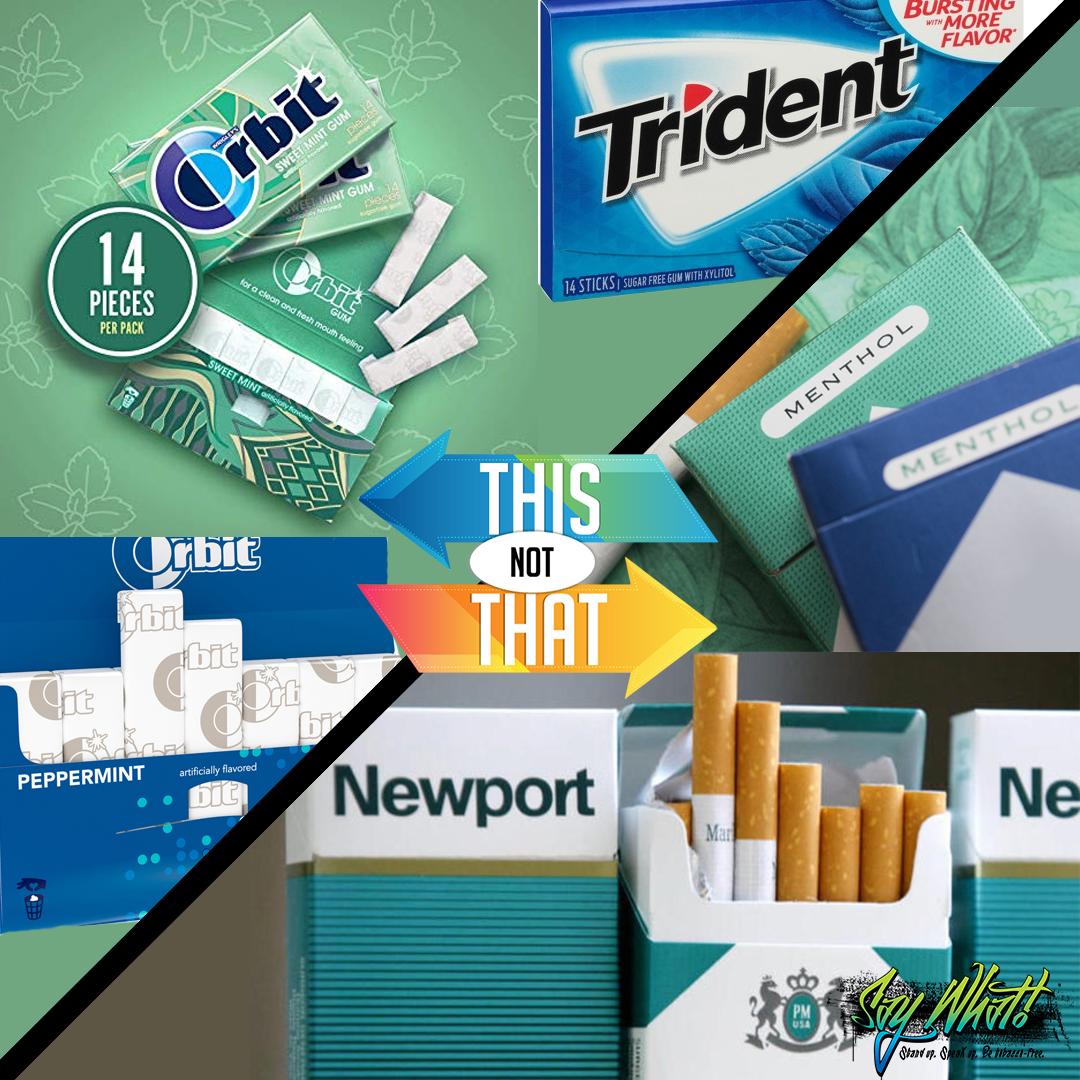 TxSayWhat's tweet photo. One of these will give you fresh breath, and the other will lead to bad teeth AND a nicotine addiction. Choose #ThisNotThat and choose to live tobacco-free. #ThisNotThatThursday #LiveTheLife #LiveTobaccoFree #BeTheFirst #TobaccoFreeGeneration #NotTheNextVictim https://t.co/b9TqwC0PCV