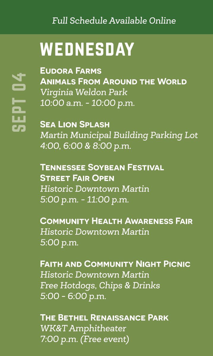 Come spend your Wednesday night at the Tennessee Soybean Festival!