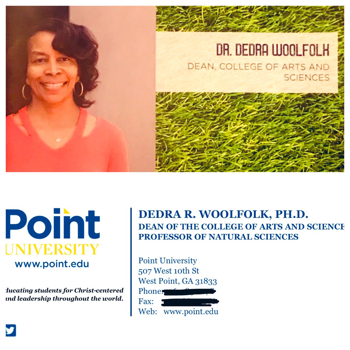 Please join me in Congratulating the new Dean of the College of Arts and Sciences at Point University - Dr. Dedra Woolfolk!!

I am SO VERY PROUD of you!!

#DMTherrellHighSchool
#MorrisBrownCollege
#EmoryUniversity