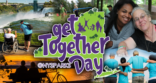 NYstateparks's tweet photo. Join us Saturday, Sept.7th from 10 AM - 2 PM for #GetTogetherDay an inclusive day of fun w/ accessible activities for people w/ & w/o disabilities-- bocce ball, hiking, bird watching, nature walks, and more. Seven locations: https://t.co/ka1GMCMFrN @NYSOPWDD @SpecOlympicsNY https://t.co/eotvH3eUs7