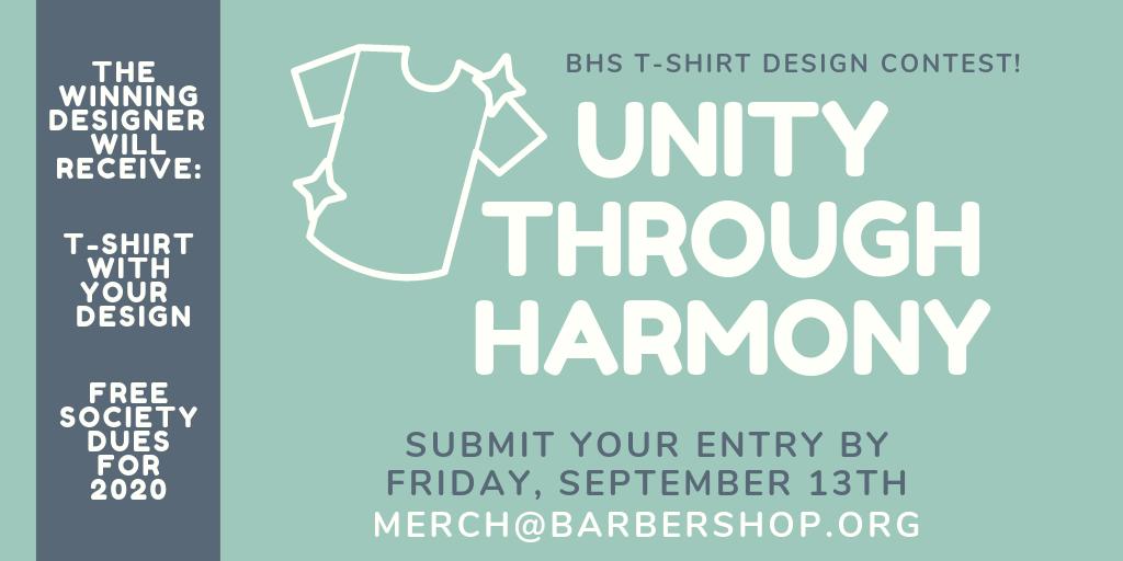 barbershopnews's tweet photo. We are now seeking entries for a design competition for a NEW Unity Through Harmony shirt! DETAILS HERE: https://t.co/lHnsFyjbBs…
#unitythroughharmony #BHSmarketplace #bhsHQ #barbershopharmony https://t.co/kCbw9IEHj0