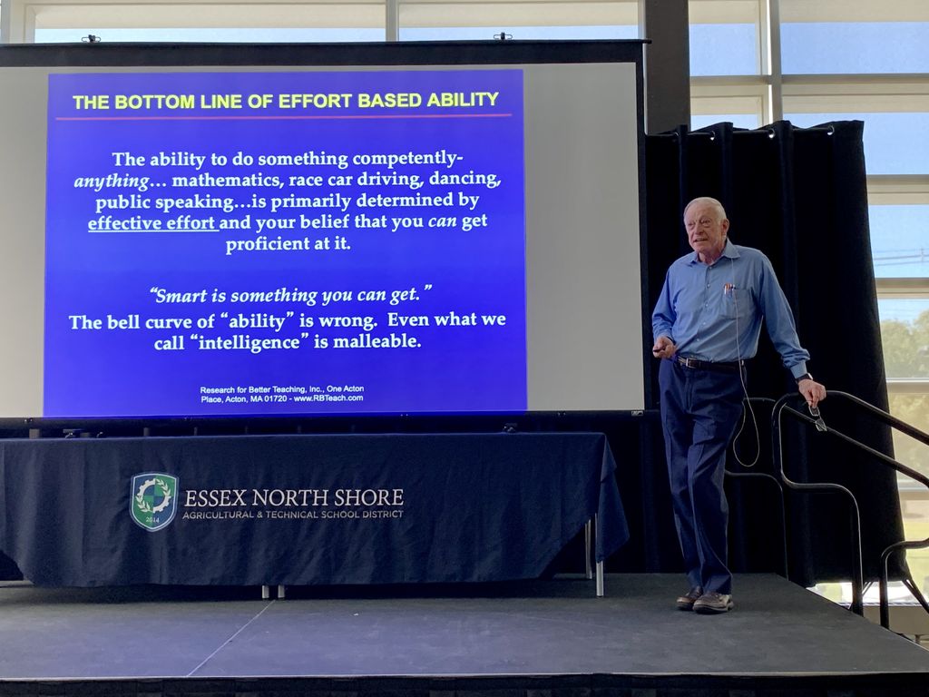 EssexNorthShore's tweet photo. We were so honored to have Dr. Jon Saphier speak to our faculty and remind us that “Smart is something you (anyone) can get”. When we asked Jon to sign our drone photo, he replied “I’ll sign on the roof because you are going to blow the roof off this year!” #HawkTalk #ENSATS https://t.co/c7U9uqVpMn