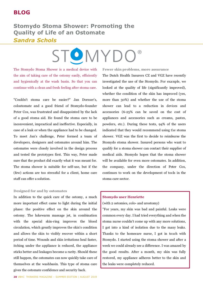 Trots! Deze maand verscheen een mooie blogpost over de #stomadouche in <a href="/VBHCEurope/">VBHC Center Europe</a> Thinkers Magazine #stomydo #stoma #healthcare #innovatie #innovation #health #vbhcprize #runnerup