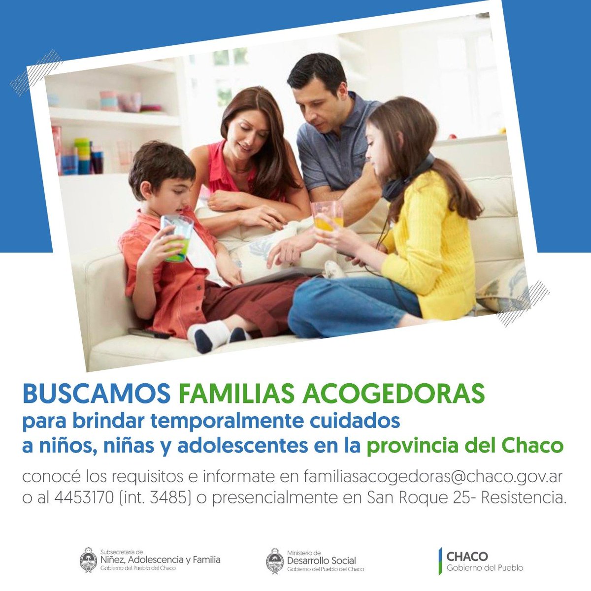 DesarrolloChaco's tweet photo. FAMILIAS ACOGEDORAS: desde la Subsecretaría de Niñez, Adolescencia y Familia seguimos fortaleciendo el Sistema de Protección de Derechos. Te invitamos a interiorizarte y formar parte del Registro, contribuyendo a mejorar la calidad de vida de los pequeños. @ChacoGobierno https://t.co/58PutXnicq