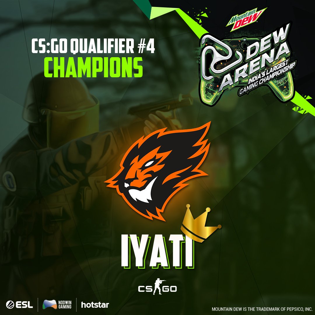 ESL_India's tweet photo. Last but not the least, grabbing a spot at the LAN of Dew Arena 2019 is non-other than iYATi!
Congratulations to them.
#DewArena #MountainDew #ESL #NodwinGaming #CSGO #Qualifier4 https://t.co/zPCKAF4fzN