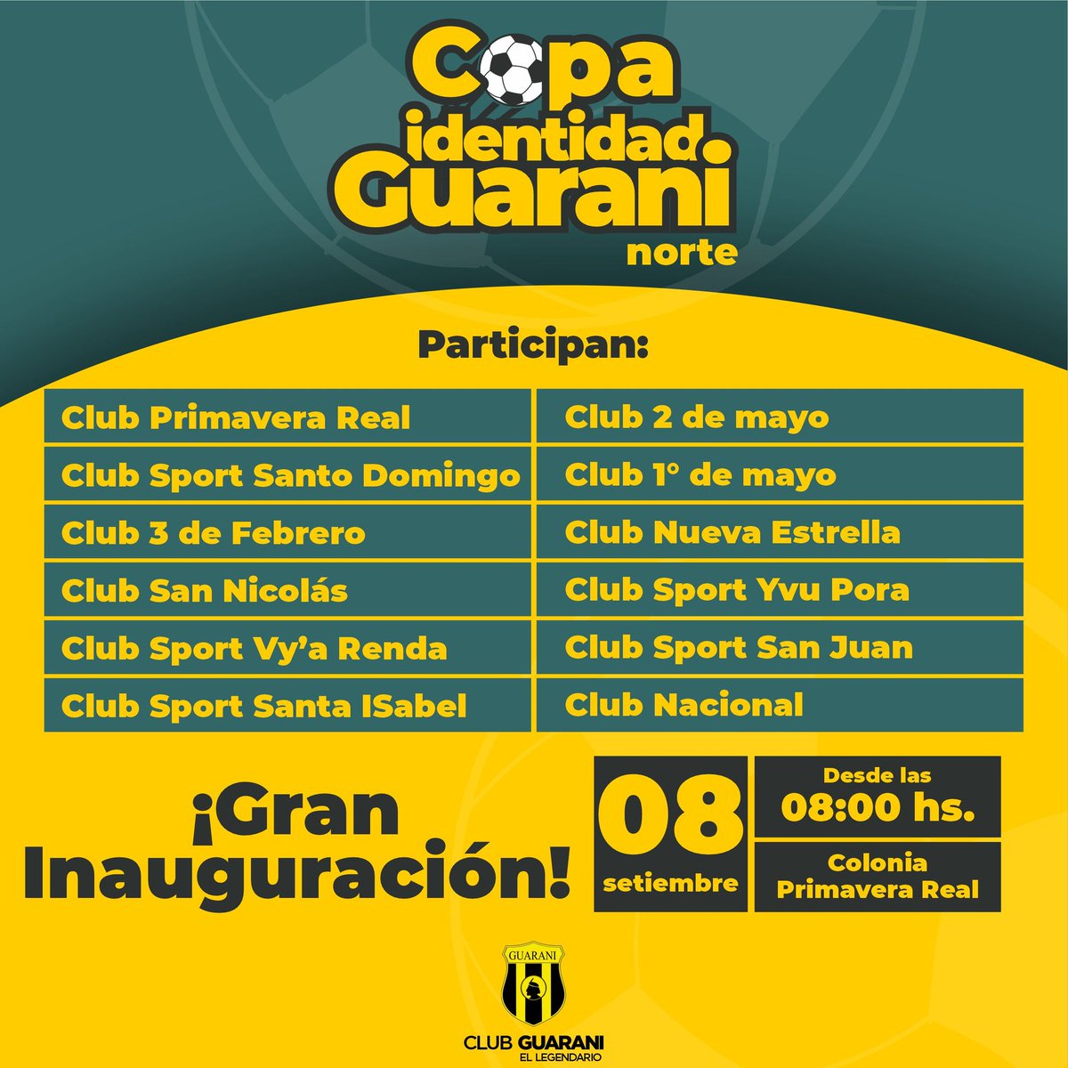 ClubGuarani's tweet photo. ¡12 equipos participan de esta gran fiesta deportiva!

#PromoverTalentos #FormarPersonas 💪 https://t.co/qZ6xH12JXx
