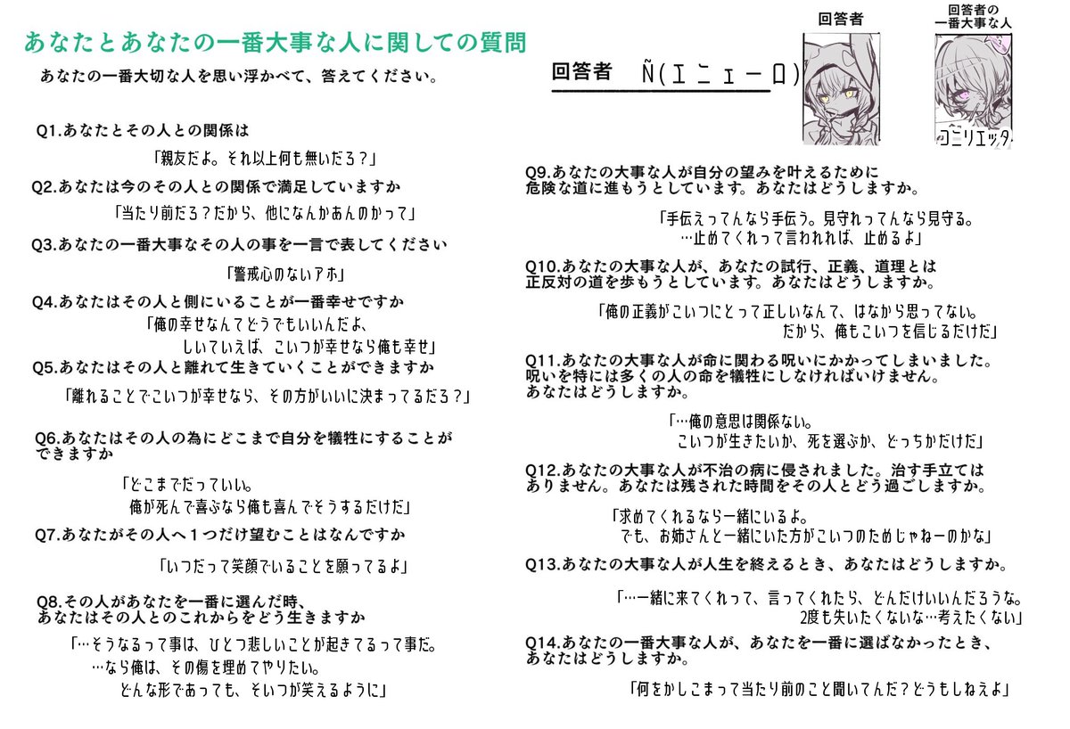 あなたとあなたの一番大事な人に関する質問 テンプレお借りしてÑに 