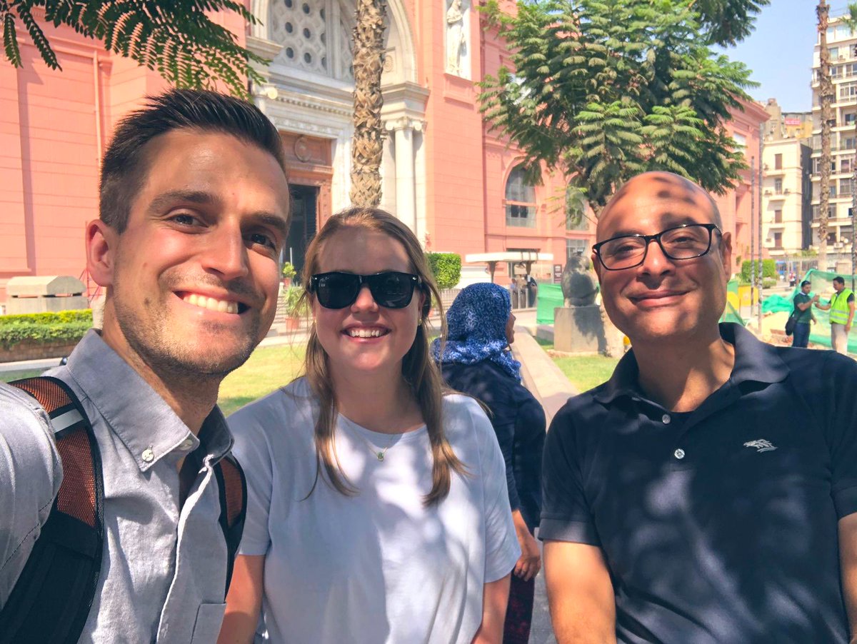 Steph_Boonstra's tweet photo. @CGraves88 and I stopped for an obligatory selfie in front of the always stunning Egyptian Museum and ran into @beautyramses who recognised us from Twitter!
#socialmedia #bringingtogether #selfies https://t.co/rkqtkzeZ7l