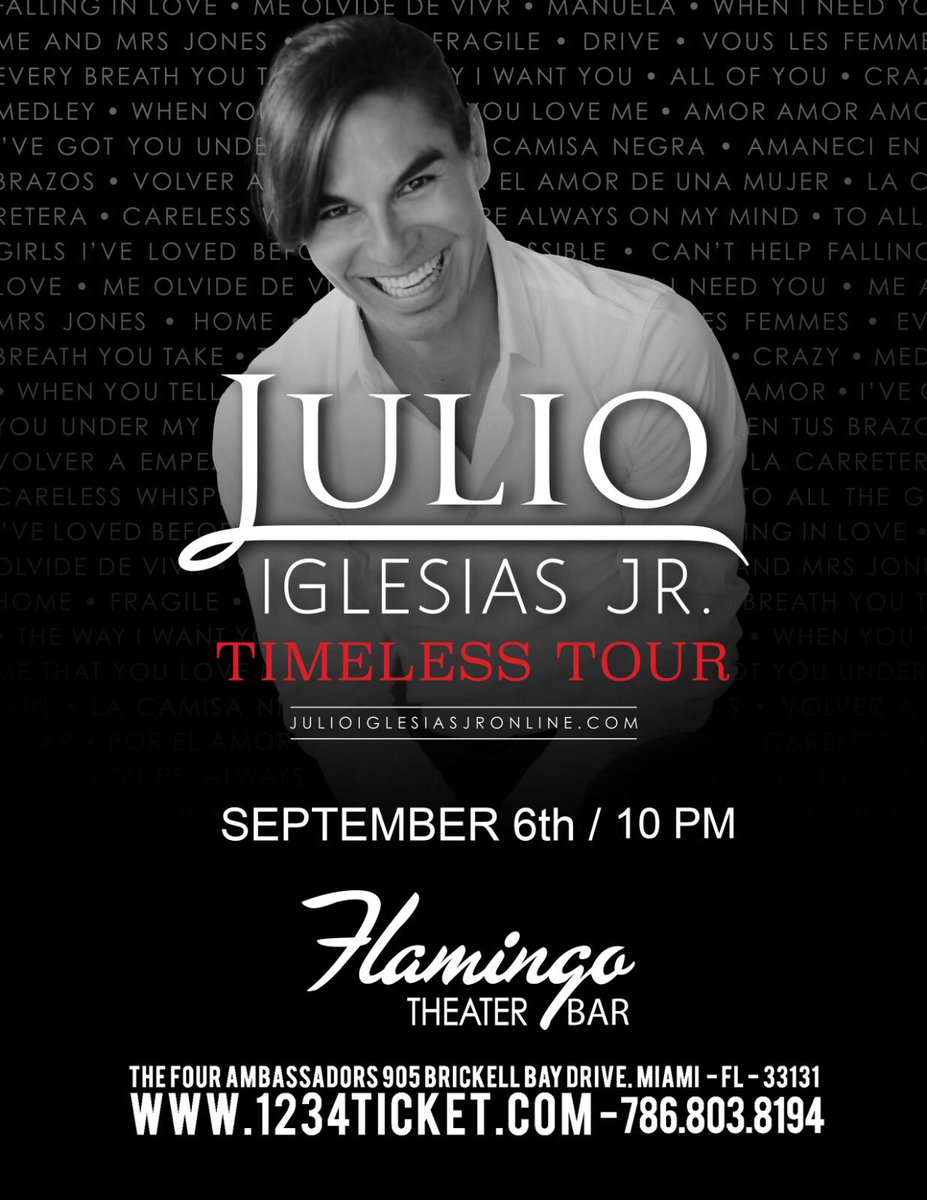 <a href="/JulioJrOfficial/">Julio Iglesias, Jr.</a> limited tickets left! See you at the show MIAMI!!🕺💃 #brickell #Miami